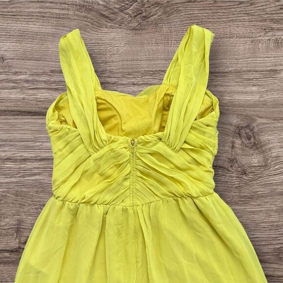 ASOS Bandeau Yellow Sleeveless Wide Leg Jumpsuit Chiffon Ruched Body - Picture 5 of 12